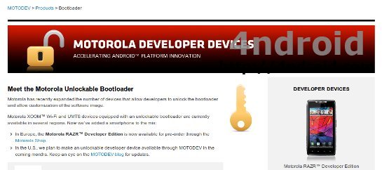 Página web de Motorola con la noticia